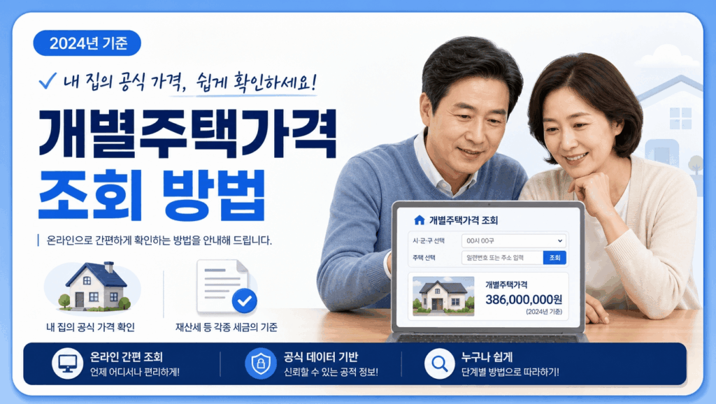 개별주택가격 조회 방법을 안내하는 부동산공시가격 알리미 카드형 화면